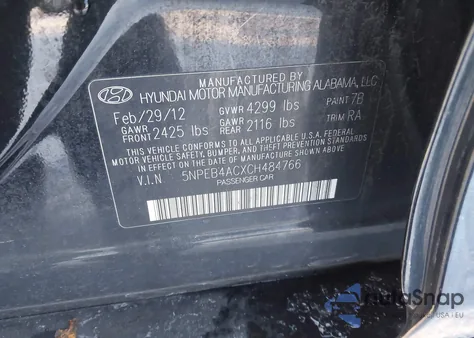 2012 Hyundai Sonata Gls from USA, damaged, VIN 5NPEB4ACXCH484766